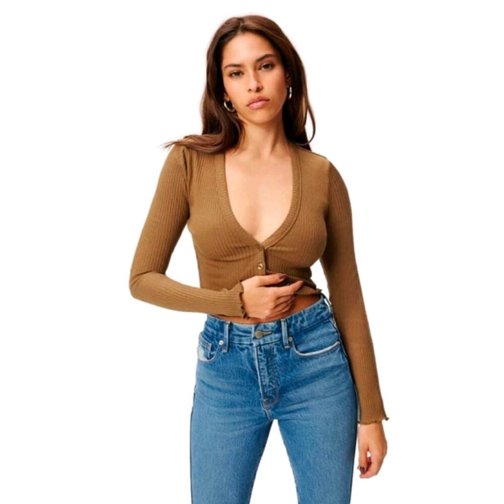 Good American Cropped Ribbed Cardigan Size 5 2XL